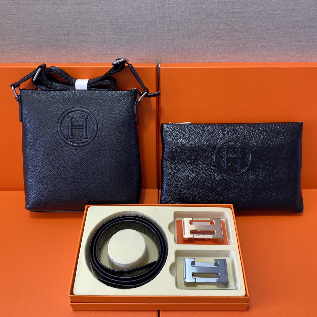 J0 Hermes 爱玛仕  头层皮质组合礼盒包装腰带俩款包包超级组合 公文包包是很实用的选择.手提包日常是非常适合的. 双扣皮带：头层皮质带身搭配3.5cm广州原版扣头 尺寸爱马仕斜挎包：长20cm宽4cm高22cm\r  爱马仕手提包：长25cm宽2cm高16cm