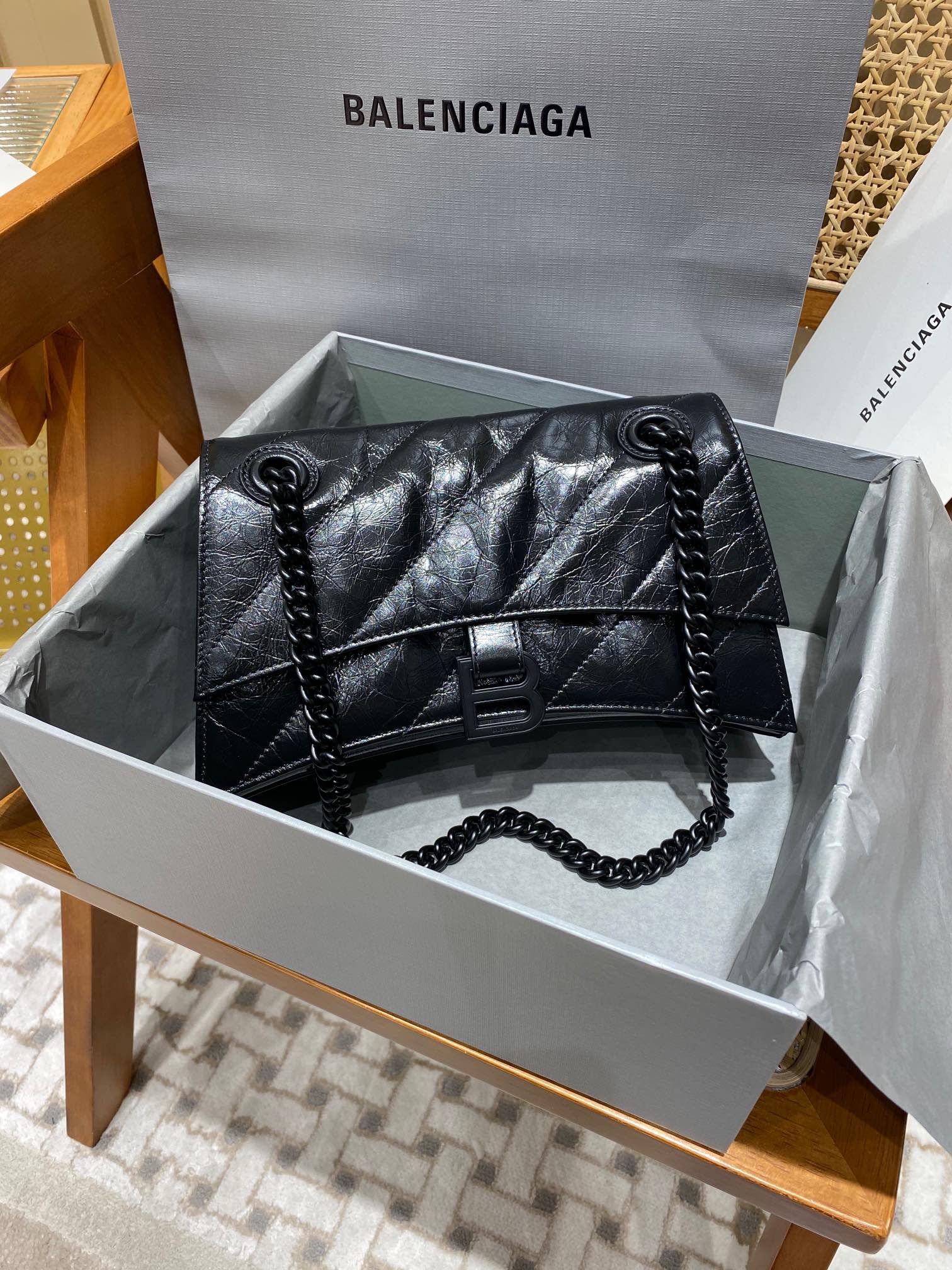 Balenciaga Crush 25CM 沙漏包 716351黑色/黑扣