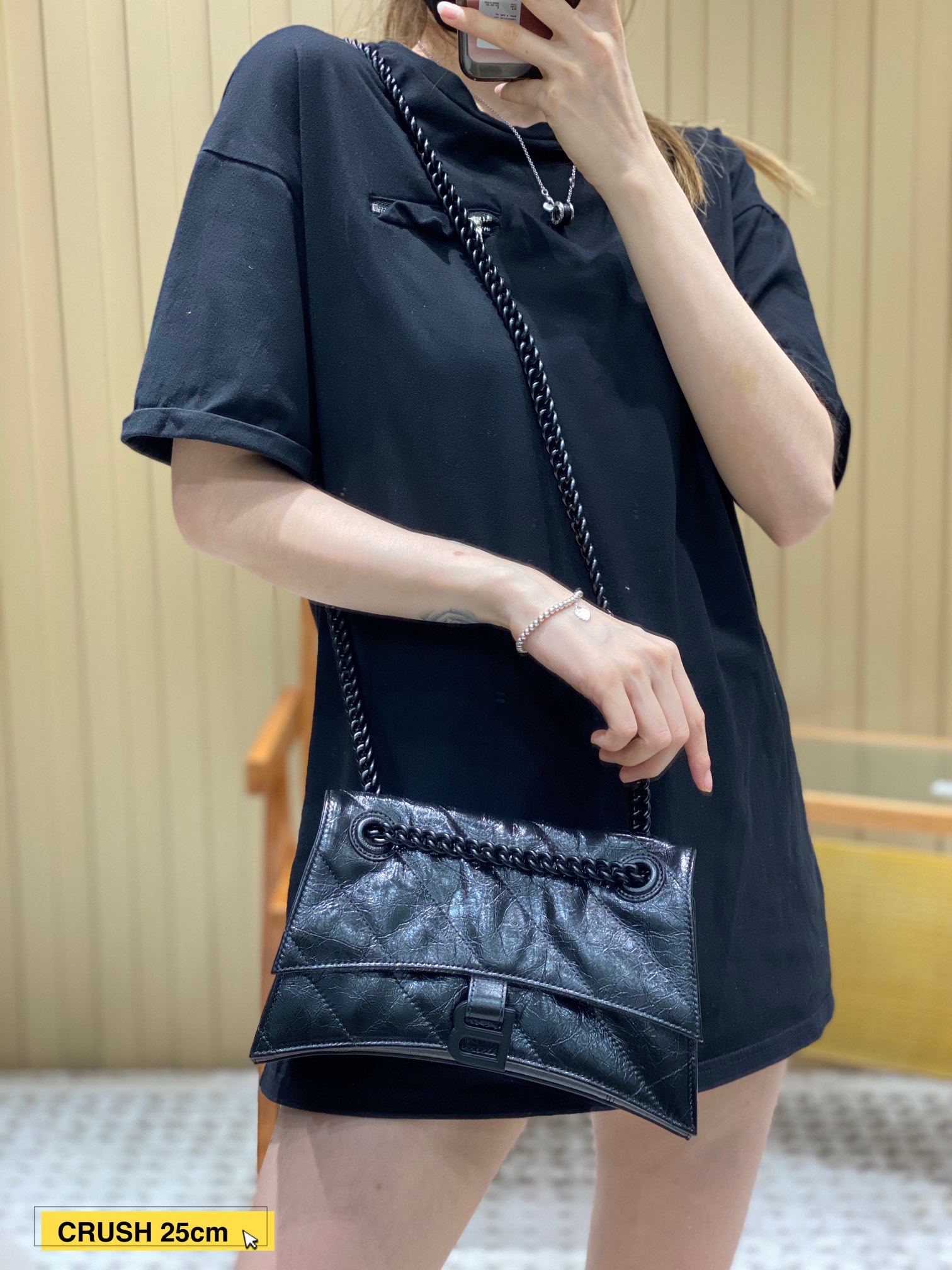 Balenciaga Crush 25CM 沙漏包 716351黑色/黑扣