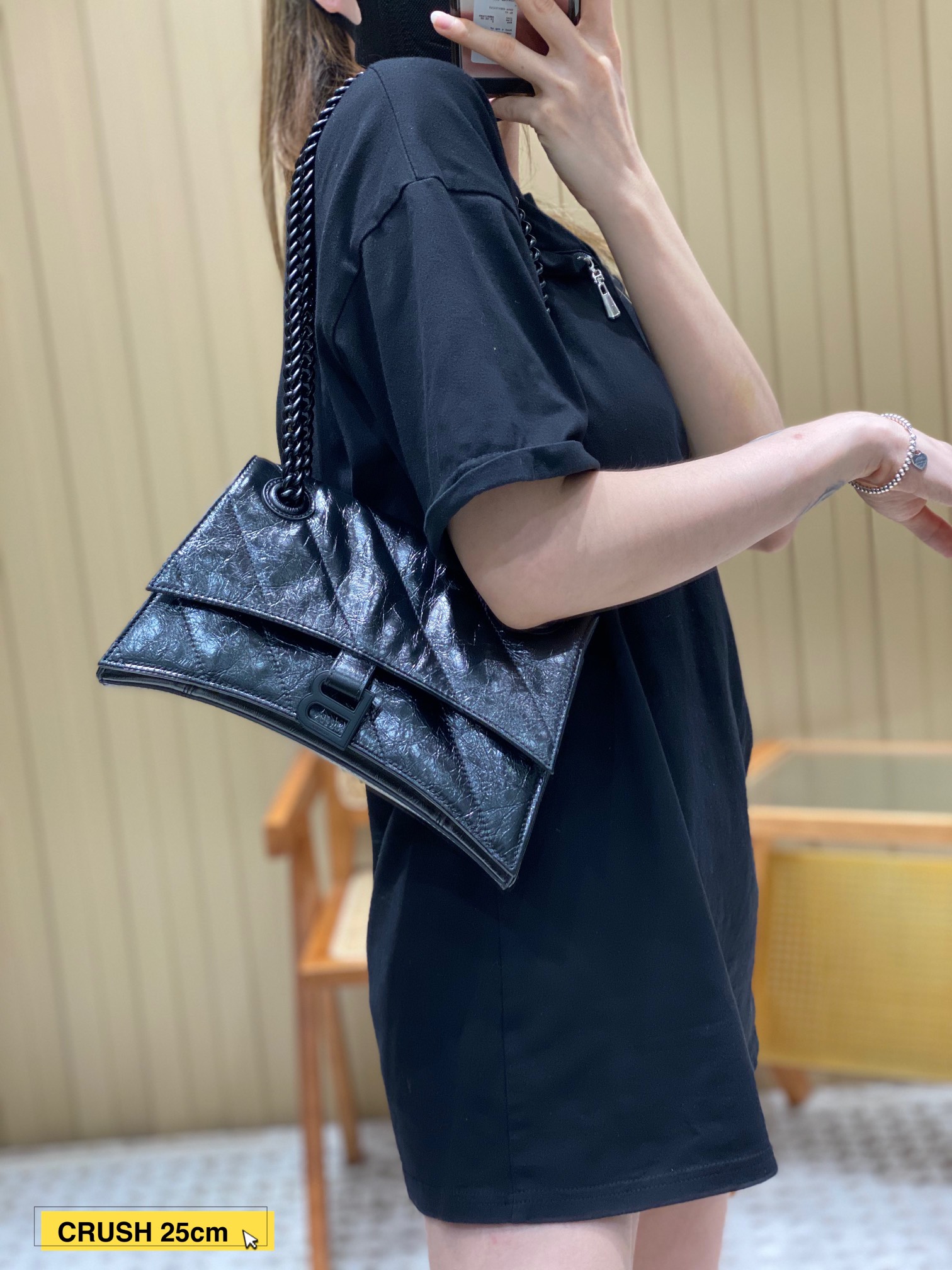 Balenciaga Crush 25CM 沙漏包 716351黑色/黑扣