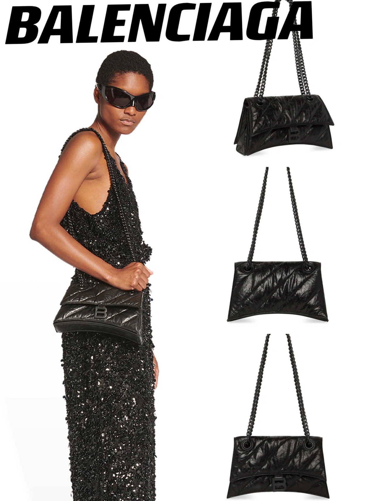 Balenciaga Crush 25CM 沙漏包 716351黑色/黑扣