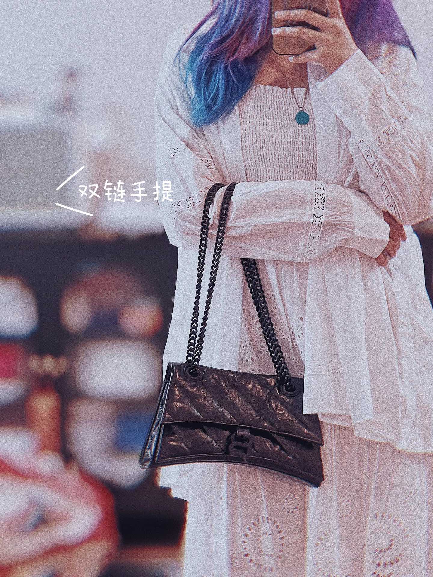 Balenciaga Crush 25CM 沙漏包 716351黑色/黑扣