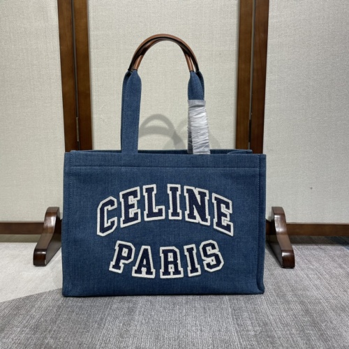 Celine Cabas Thais Large Tote Bag in Blue Canvas and Leather Handles 1 Celine Cabas Thais Large Tote Bag in Blue Canvas and Leather Handles