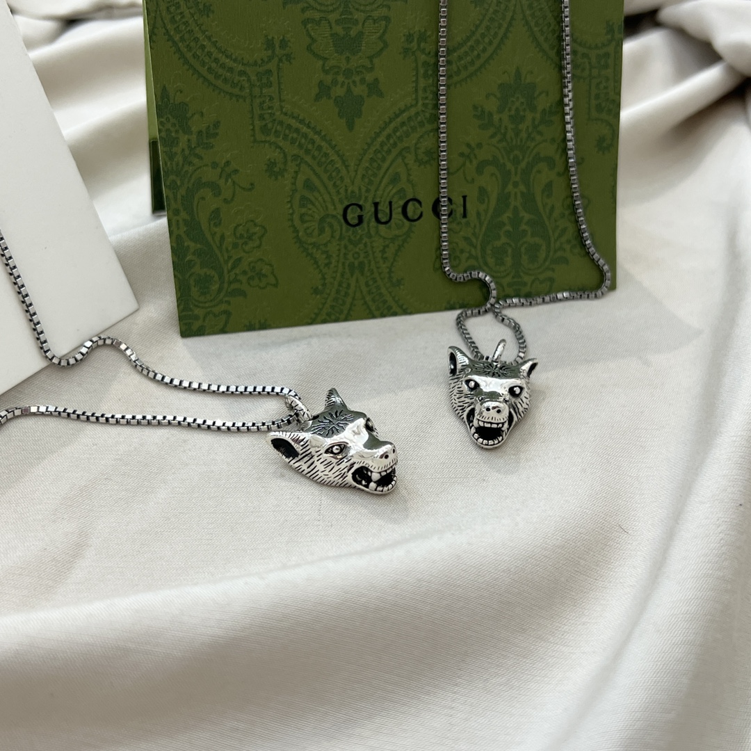 NO:104275,New today Gucci Gucci 925 sterling silver wolf head retro necklace size 505cm box chain body, Gucci necklace, gucci, gucci, necklace, pure silver19860909今日上新 Gucci古驰925纯银狼头复古项链 尺寸505cm 盒仔链身,古驰项链,gucci,gucci,necklace,pure silver,Jewelry