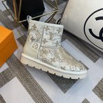Louis Vuitton Snow Boots Yellow Embroidery PVC Wool