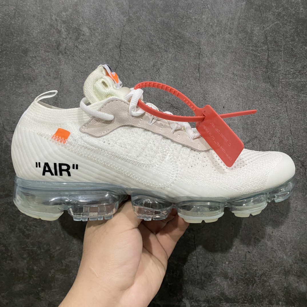 Off-White x Vapormax Flyknit 2.0 二代全掌大气垫飞织低帮百搭休闲运动慢跑鞋AA3831-100 目前市场相对比较好的版本 区别错版 采用德产斯托尔针织横机生产原档案针织鞋面 侧面\