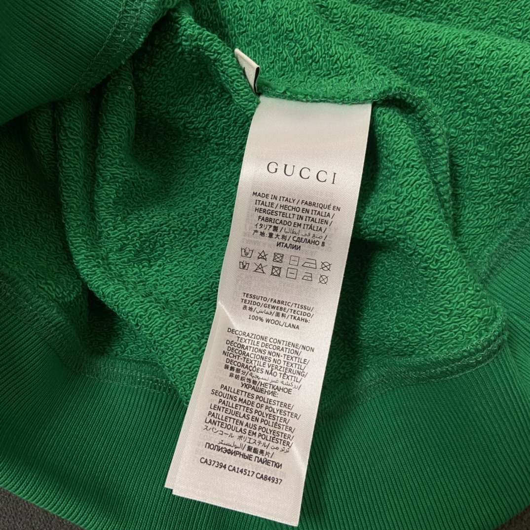 Gucci/古驰 2022FW复古圆领绿色胸前扭绳字母套头卫衣长袖男女同款宽松版