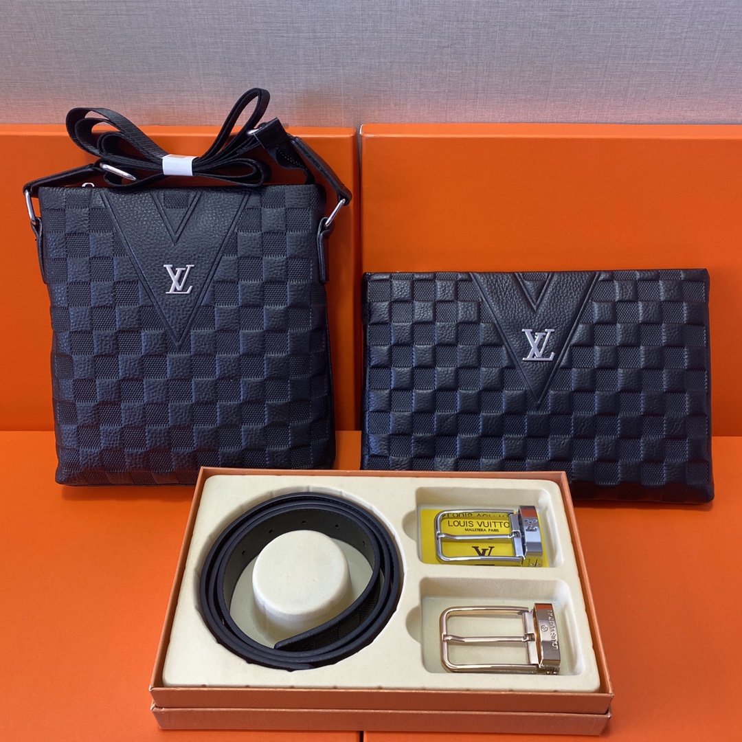 J0 lv路易威登 头层皮质组合礼盒包装腰带俩款包包超级组合 公文包包是很实用的选择.手提包日常是非常适合的. 双扣皮带：头层皮质带身搭配3.5cm广州原版扣头 尺寸lv路易威登斜挎包：长20cm宽4cm高21cm\r  lv路易威登手提包：长25cm宽2cm高16cm
