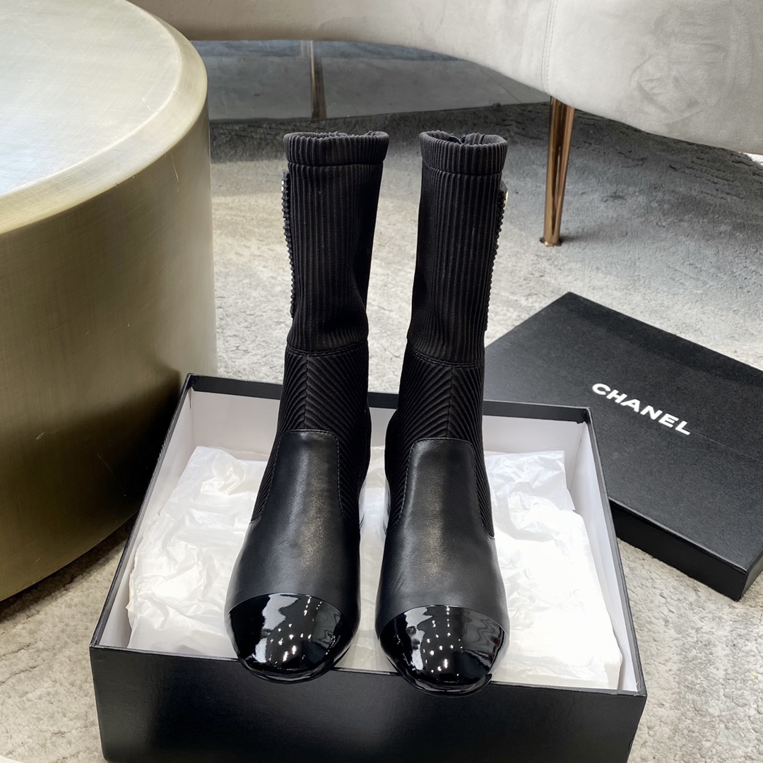 CHANEL Bottes femme automne-hiver, sans lacets, bottes droites, bottes cavalières, semelle extérieure en cuir véritable d'Italie
