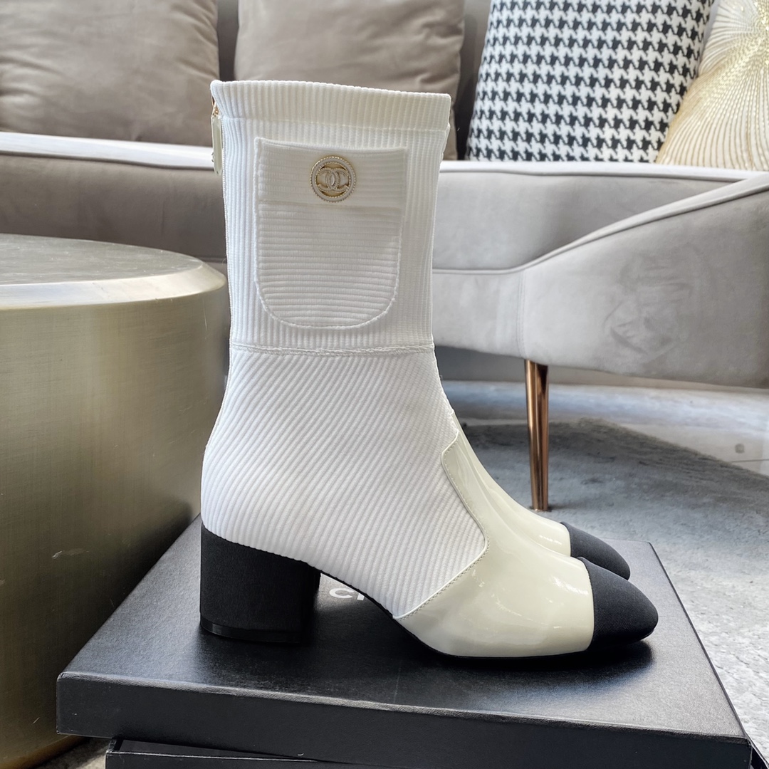 CHANEL Bottes femme automne-hiver, sans lacets, bottes droites, bottes cavalières, semelle extérieure en cuir véritable d'Italie