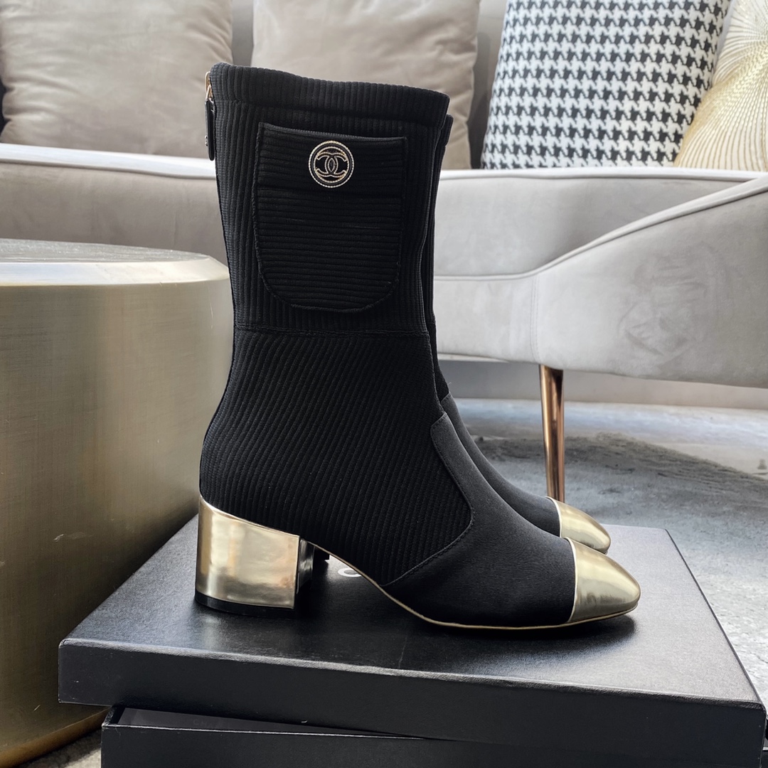 CHANEL Bottes femme automne-hiver, sans lacets, bottes droites, bottes cavalières, semelle extérieure en cuir véritable d'Italie