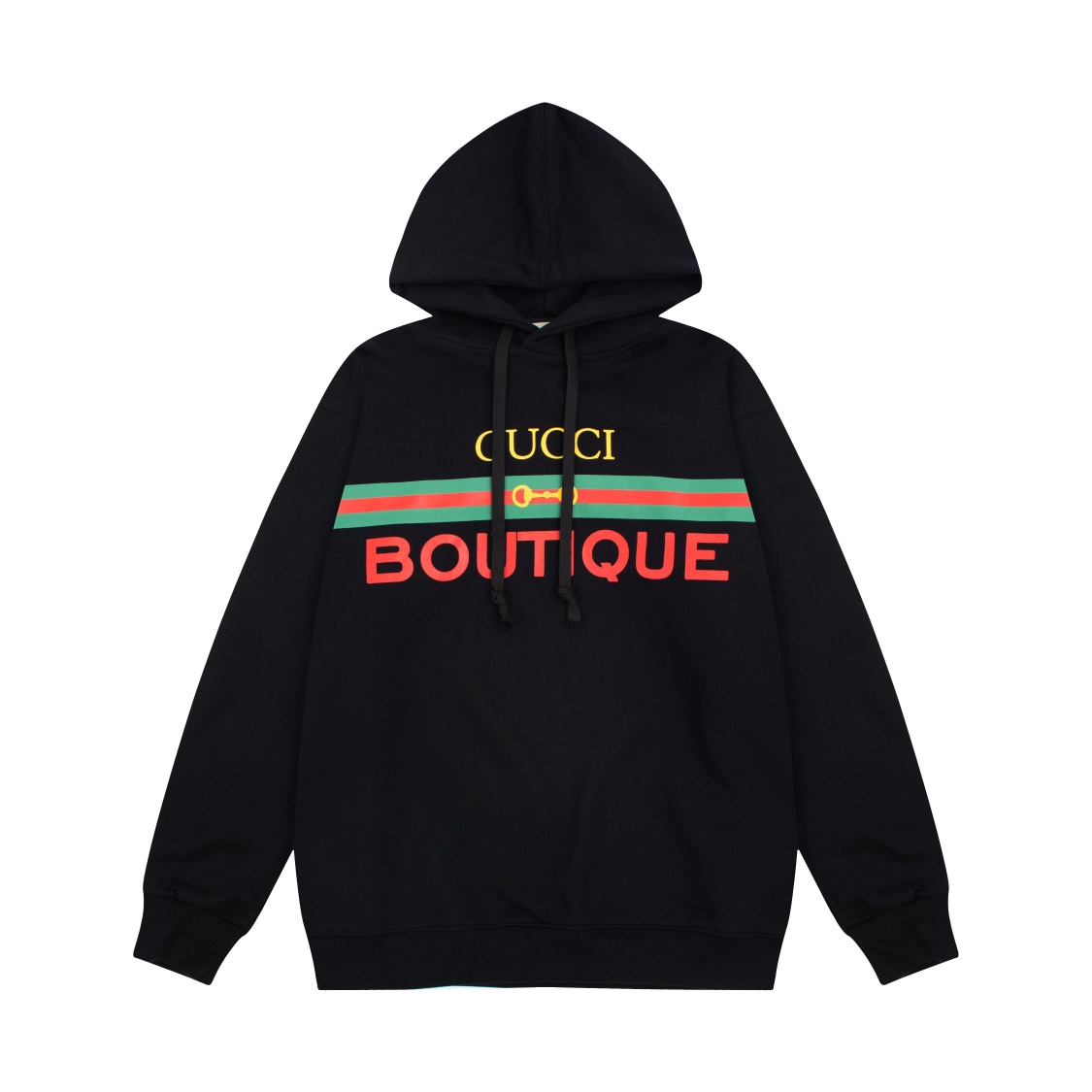 280 Gucci 古驰 Boutique印花由品牌经典的马衔扣和织带等元素糅合而成