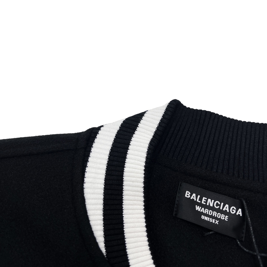 400 Balenciaga/巴黎世家 22FW毛巾绣皮袖拼接棒球服夹克外套