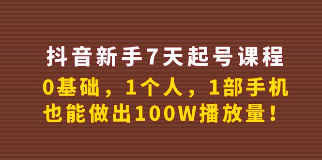 【网赚上新】1041.【抖音】新手7天起号课程百万播放实战精品课