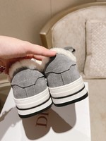 Dior Casual Shoes Apricot Color Brown Grey Frosted Genuine Leather Wool Winter Collection Fashion Low Tops