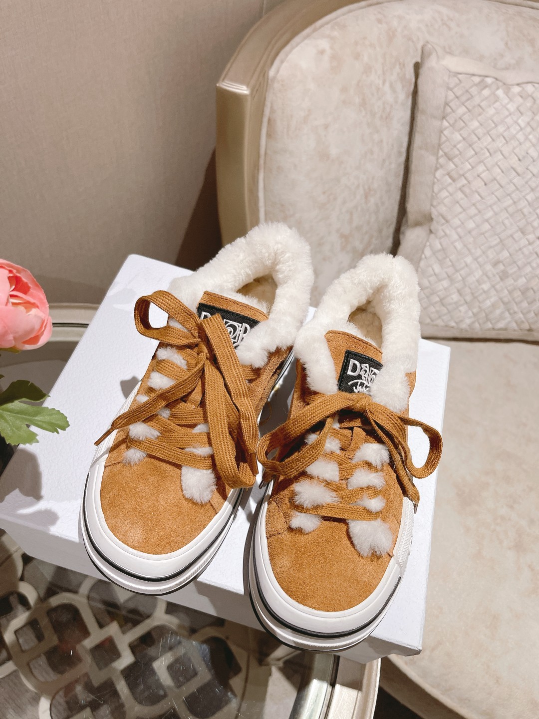 Dior Replica
 Casual Shoes Apricot Color Black Brown Grey Frosted Genuine Leather Wool Winter Collection Fashion Low Tops