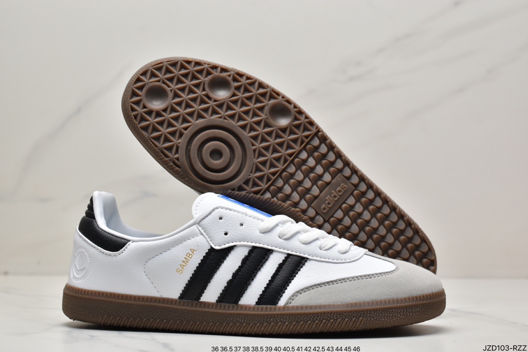 adidas clover SAMBA OG men's and women's retro black and white sports casual shoes FW2427