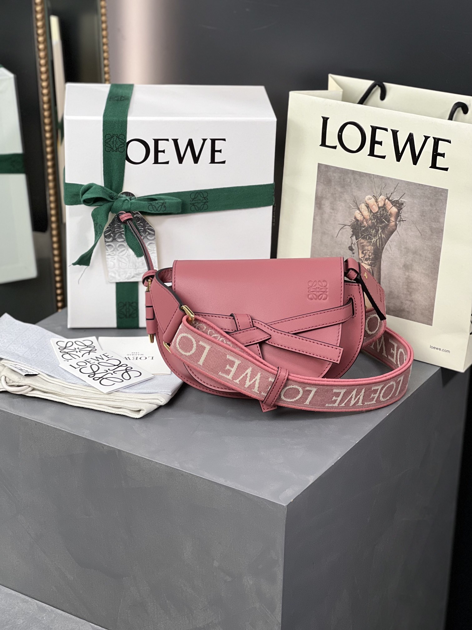 New
 Loewe Gate Dual Bags Handbags Red Printing Calfskin Canvas Chamois Cowhide Casual