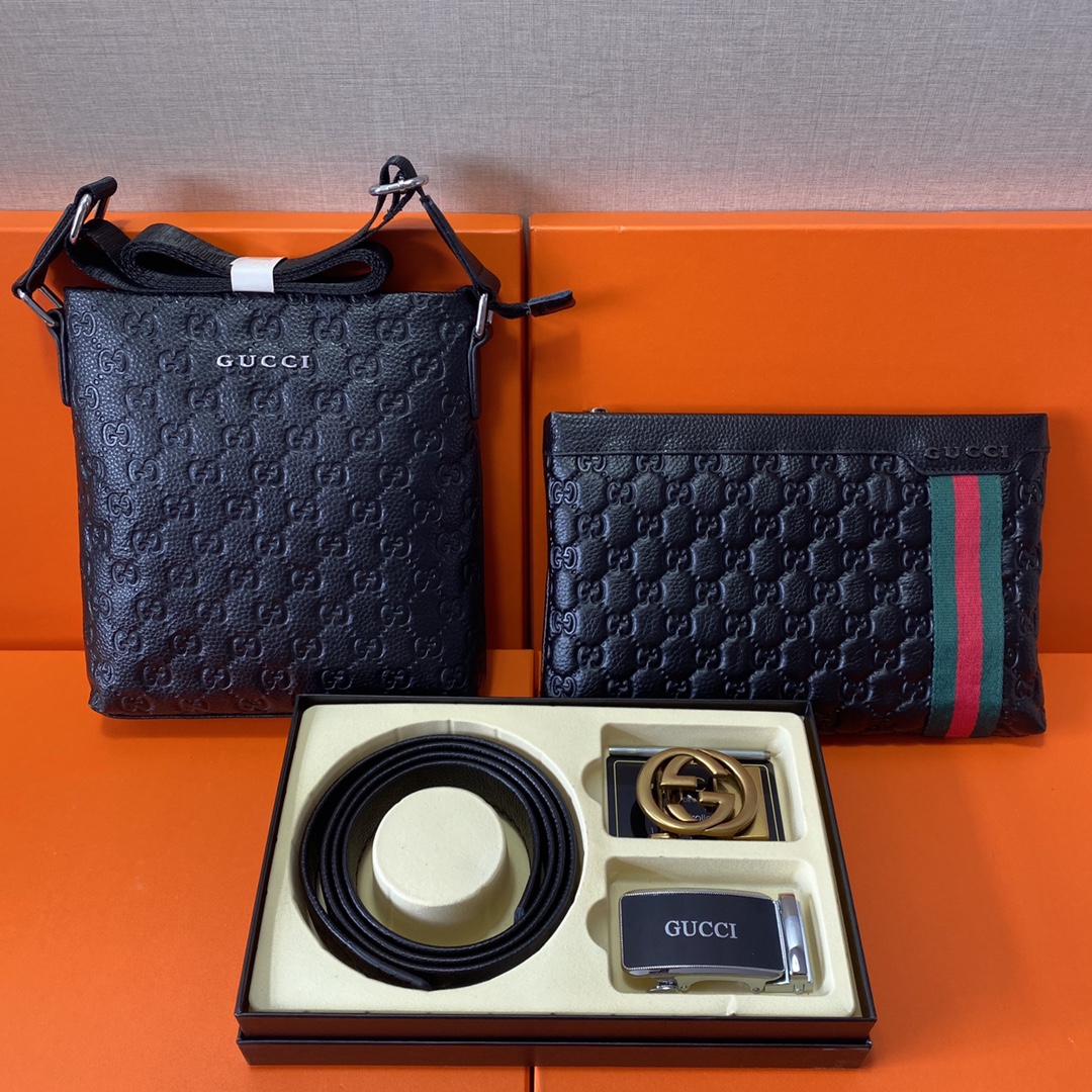 J0 古驰Gucci 头层皮质组合礼盒包装腰带俩款包包超级组合 公文包包是很实用的选择.手提包日常是非常适合的. 双扣皮带：头层皮质带身搭配3.5cm广州原版扣头 尺寸古驰斜挎包：长20cm宽4cm高22cm\r  古驰手提包：长26cm宽2cm高16cm