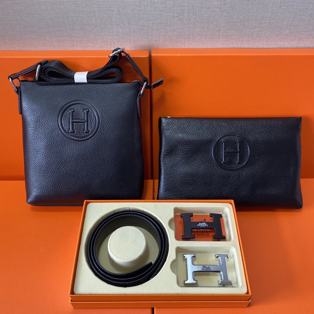 J0 Hermes 爱玛仕  头层皮质组合礼盒包装腰带俩款包包超级组合 公文包包是很实用的选择.手提包日常是非常适合的. 双扣皮带：头层皮质带身搭配3.8cm广州原版扣头 尺寸爱马仕斜挎包：长20cm宽4cm高22cm\r  爱马仕手提包：长25cm宽2cm高16cm
