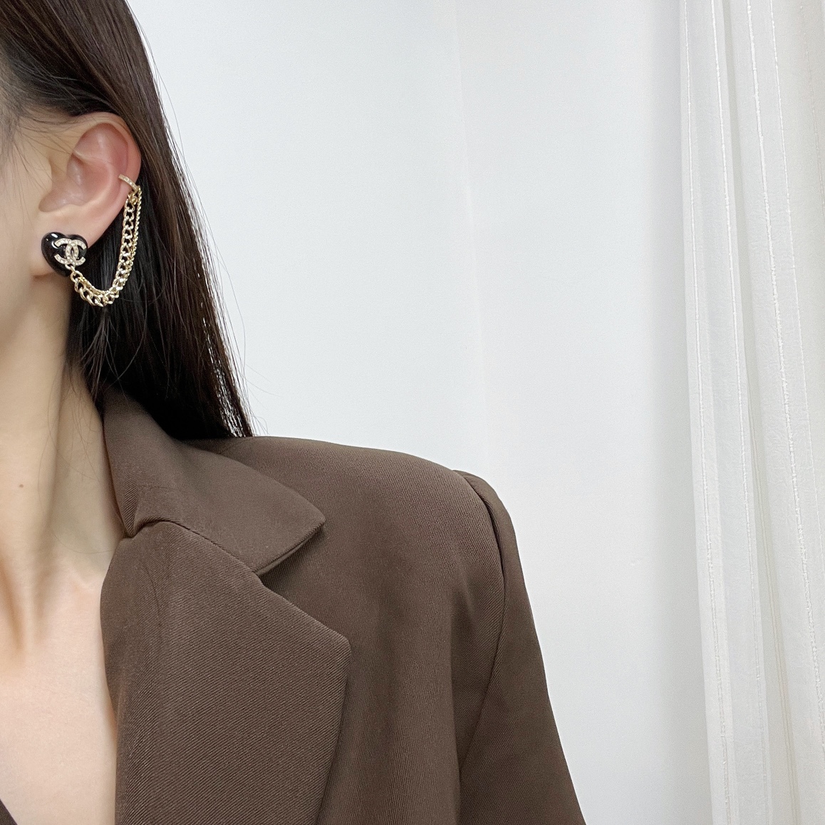 新款☑️CHANEL香奈儿双c桃心爱心流苏耳夹耳钉耳环