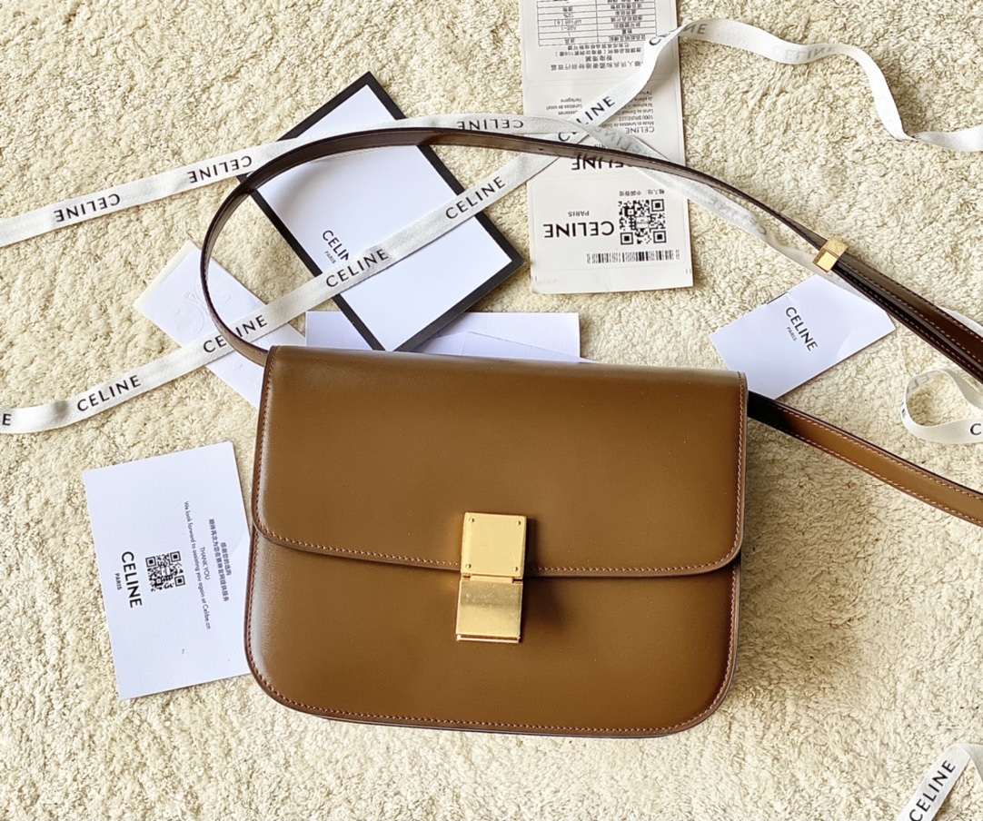CELINE赛琳自然细牙签纹box牛皮肩背包164173