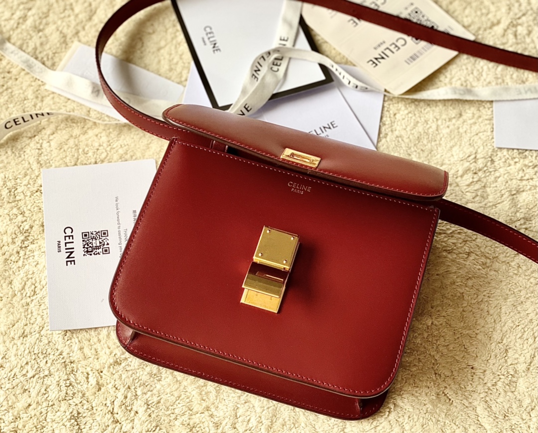 CELINE赛琳自然细牙签纹box牛皮肩背包192523