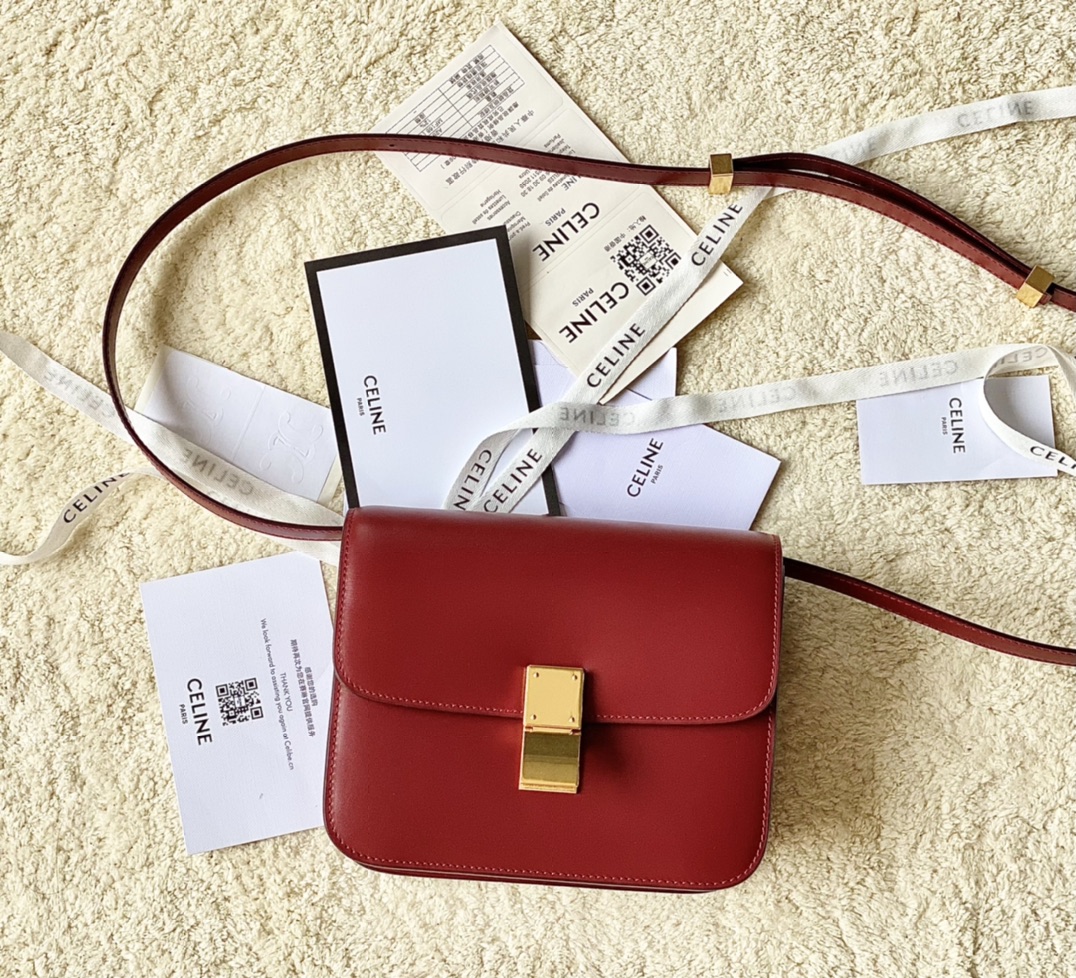 CELINE赛琳自然细牙签纹box牛皮肩背包192523