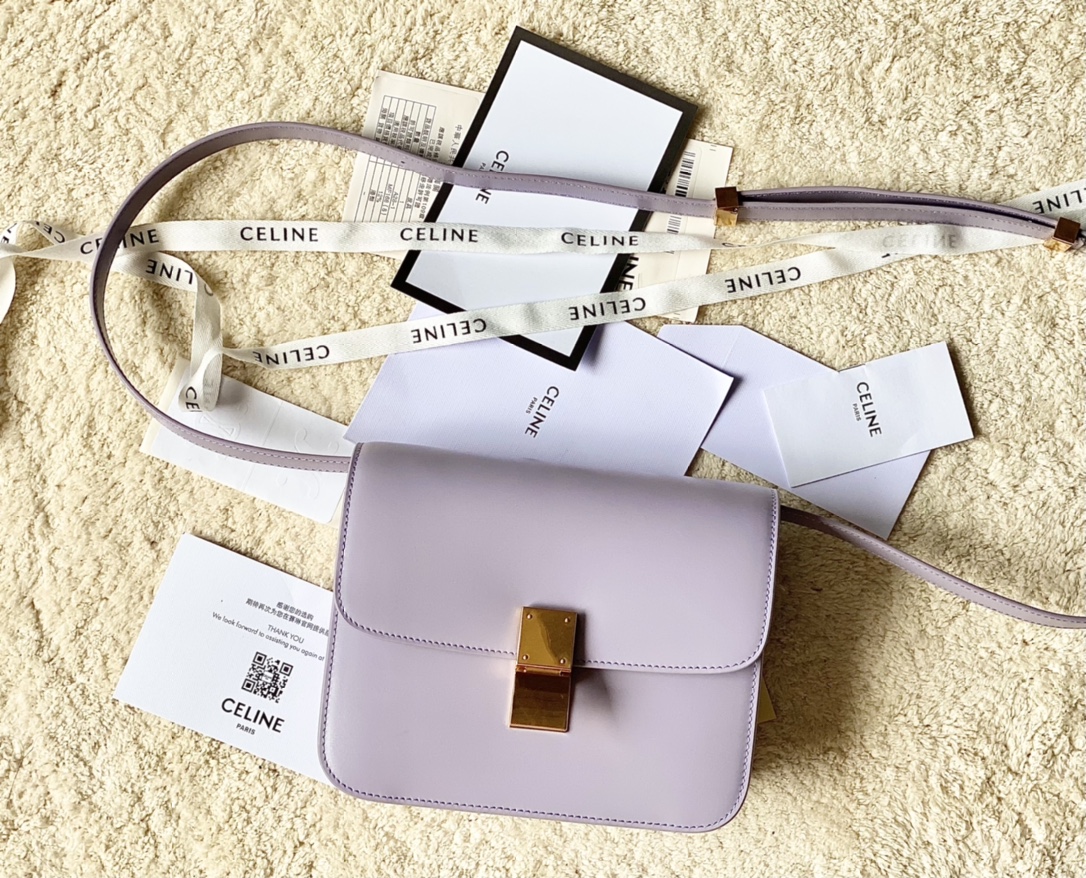 CELINE赛琳自然细牙签纹box牛皮肩背包192523