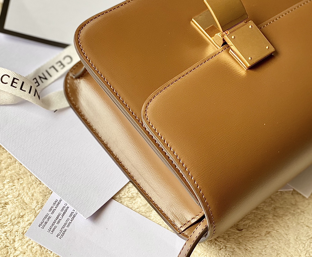 CELINE赛琳自然细牙签纹box牛皮肩背包192523