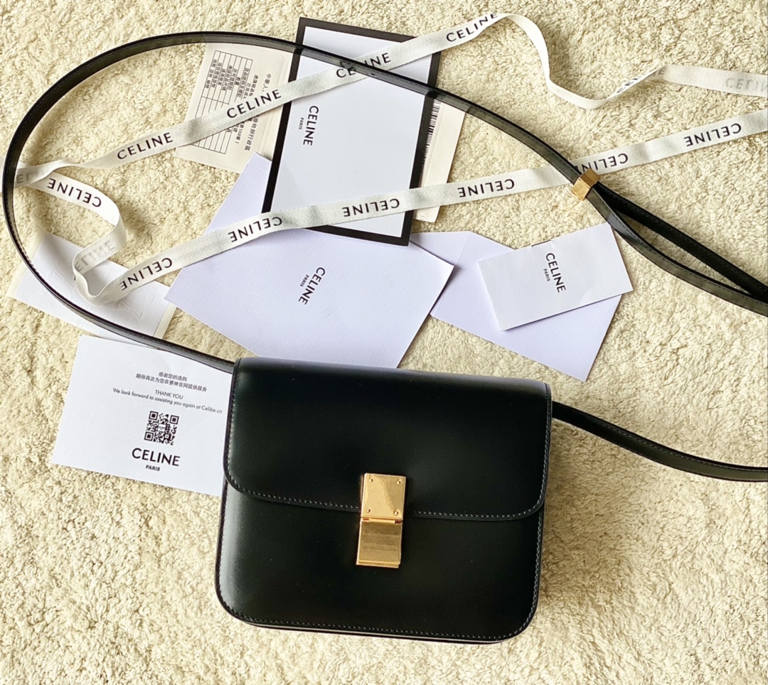 CELINE赛琳自然细牙签纹box牛皮肩背包192523