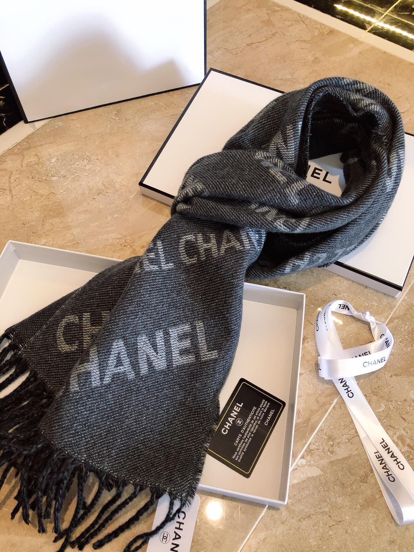 Chanel Haute Couture Silk Twill Scarf Shawl Ref 6