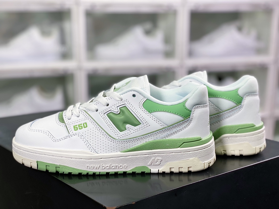 BB550 Series Classic Retro Low Top Casual Sports Basketball Shoes ”Leather White Apple Green” BB550FS1