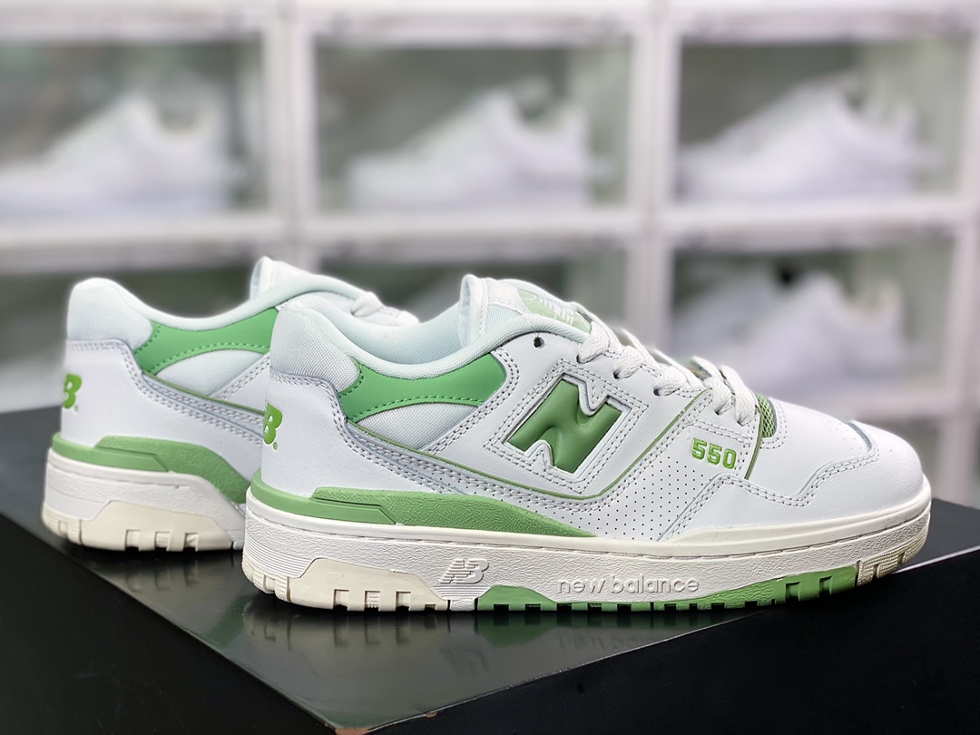 BB550 Series Classic Retro Low Top Casual Sports Basketball Shoes ”Leather White Apple Green” BB550FS1