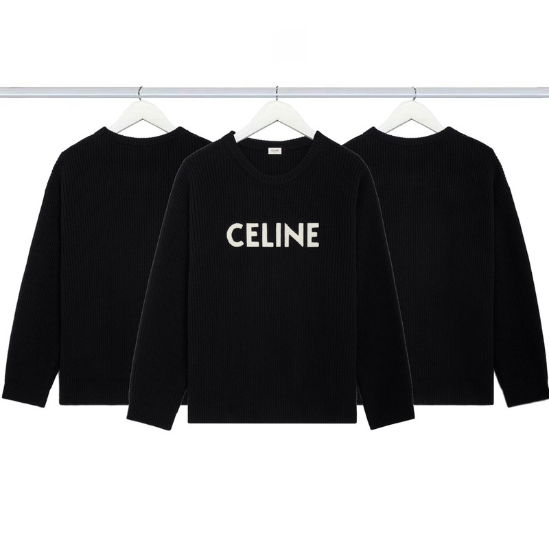 Celine Perfect Clothing Sweatshirts Black Embroidery Wool