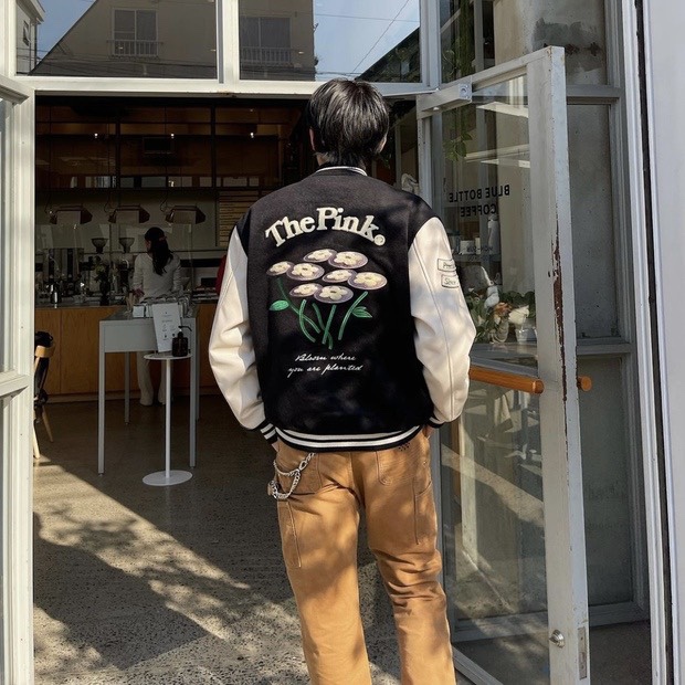 VANDYTHEPINK22Fw plant flower embroidery baseball uniform jacket upper body eff