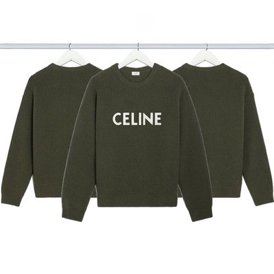 Celine Clothing Sweatshirts Green Embroidery Wool