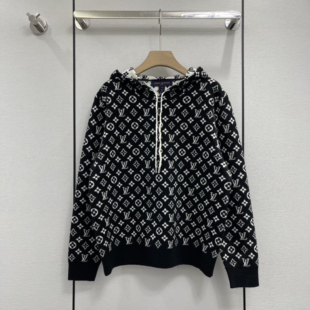 Louis Vuitton Clothing Knit Sweater Sweatshirts Black White Knitting Fall/Winter Collection