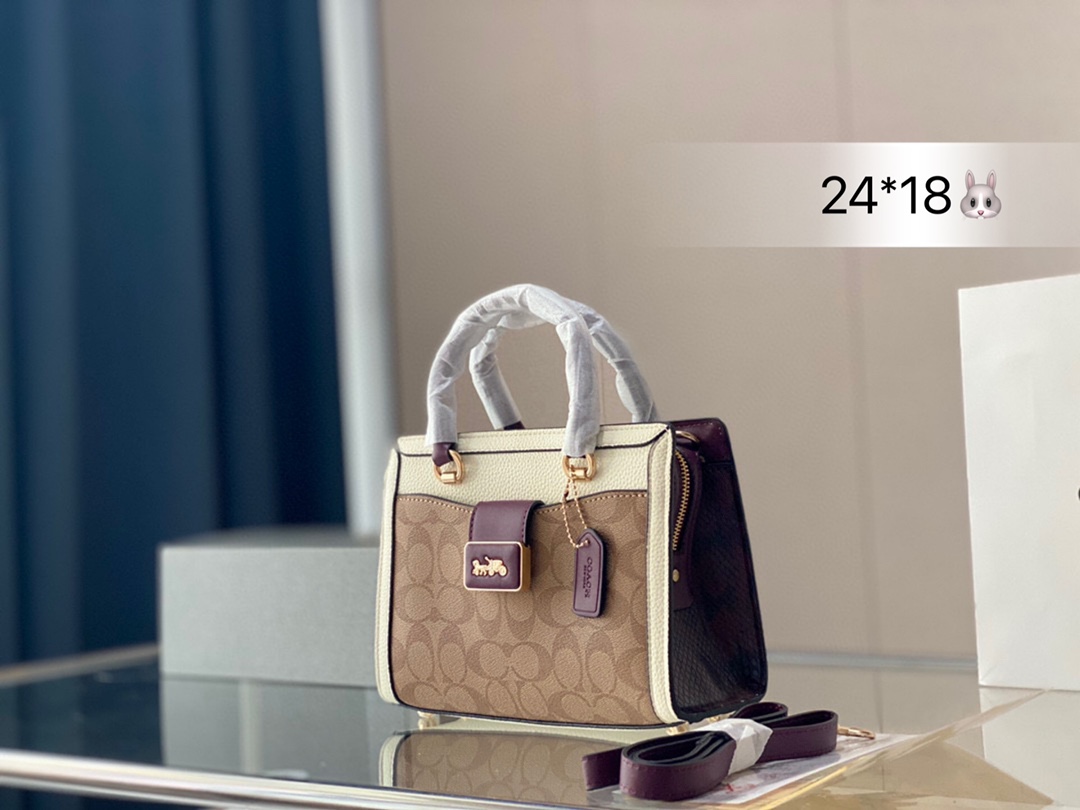K0 尺寸24*18  Coach 蔻驰 Dem Coach 蔻驰 coach Dem今年大火的托特 上什么颜色几平都是秒空状态 非常干净清爽，配裙子、裤子都好看 容量也很大，小小身材大大容量