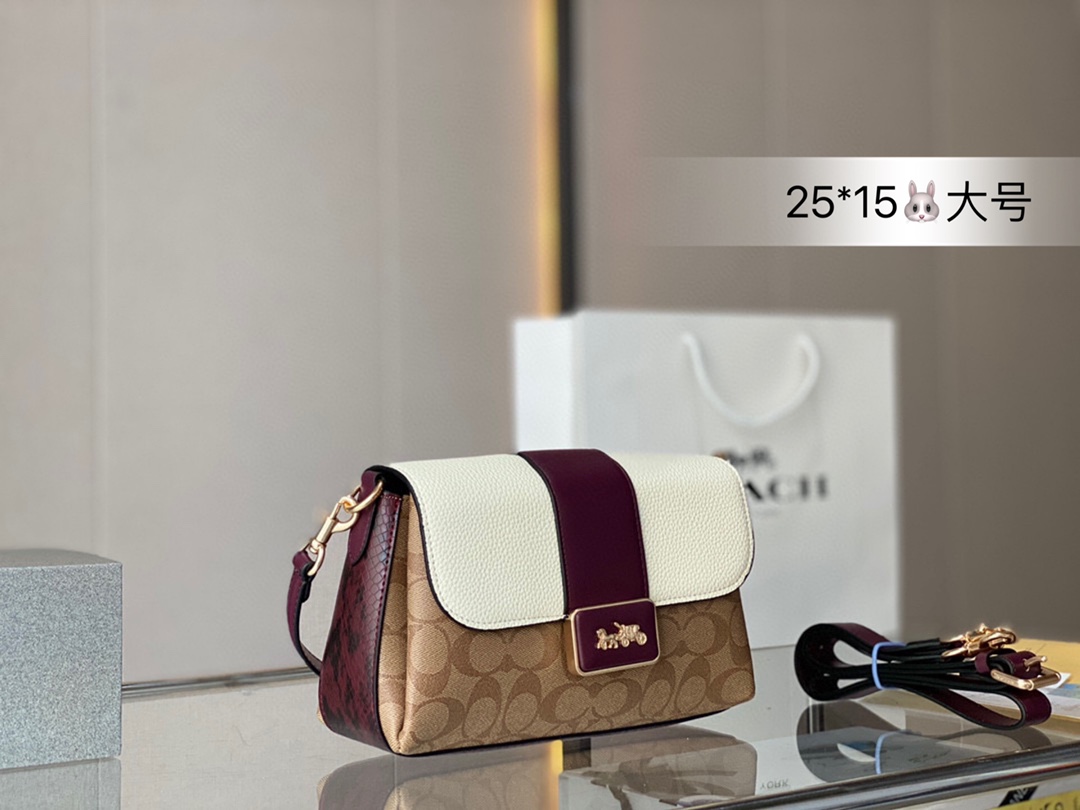 J5 大号  Coach 蔻驰 9月 Grace Shoulder bag  Coach 蔻驰 9月 Grace Family Gatv 吴谨言同款包包 两个肩带 也可作为斜挎包 ＆象牙白色撞色拼接好看哟 尺寸25*15cm