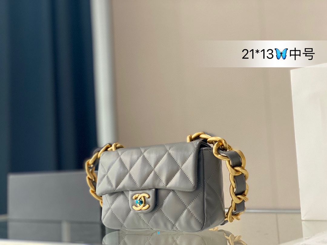 K0  飞机盒折叠包装 Chanel 香奈儿 粗链条方胖子 高级品牌VI包包尺寸：21*13中号
