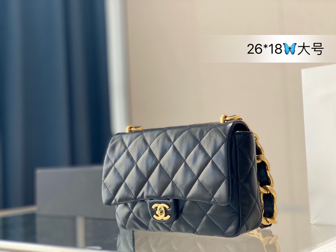 K0  飞机盒折叠包装 Chanel 香奈儿 粗链条方胖子 高级品牌VI包包尺寸：26*18大号