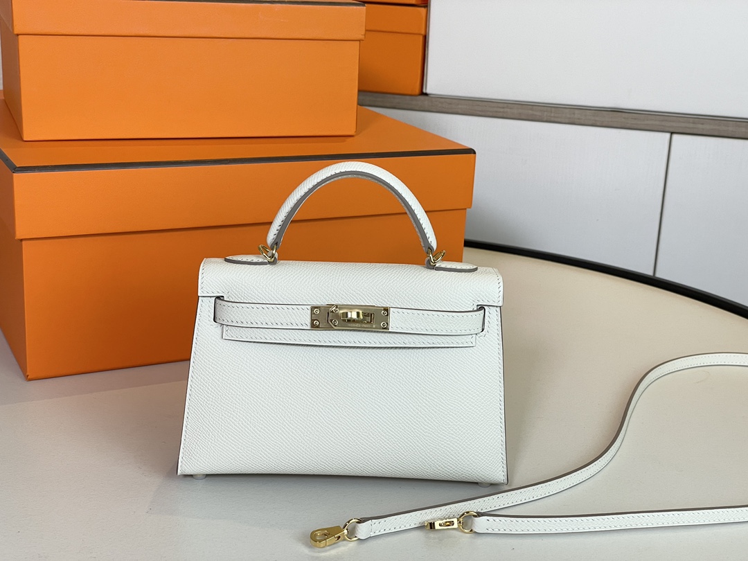 Hermes Kelly Handbags Crossbody & Shoulder Bags Milkshake White Gold Hardware Epsom Mini