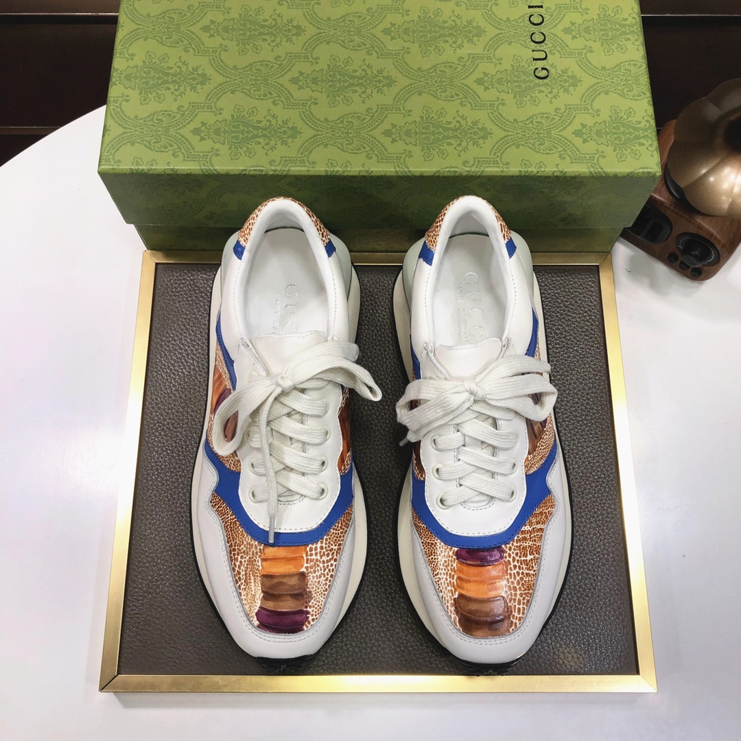 Gucci  古奇 官网1:1运动男鞋火爆上市，采用原版刀割牛皮+水染羊皮内里，再加官网原版1:1舒适大底。时尚百搭，着脚超舒适、透气标准鞋码38/4545定做不退换