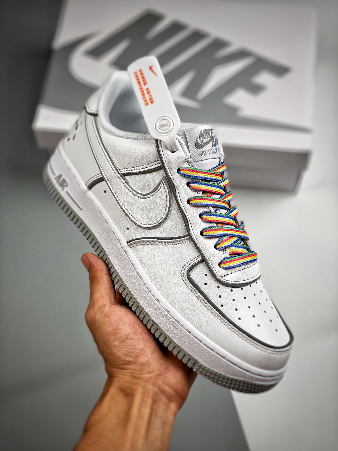 Núcleo 4 Nike Air Force 1 07 Panda Gris y Blanco Reflectante, zapatillas casuales de caña baja Air Force One, cuero per…