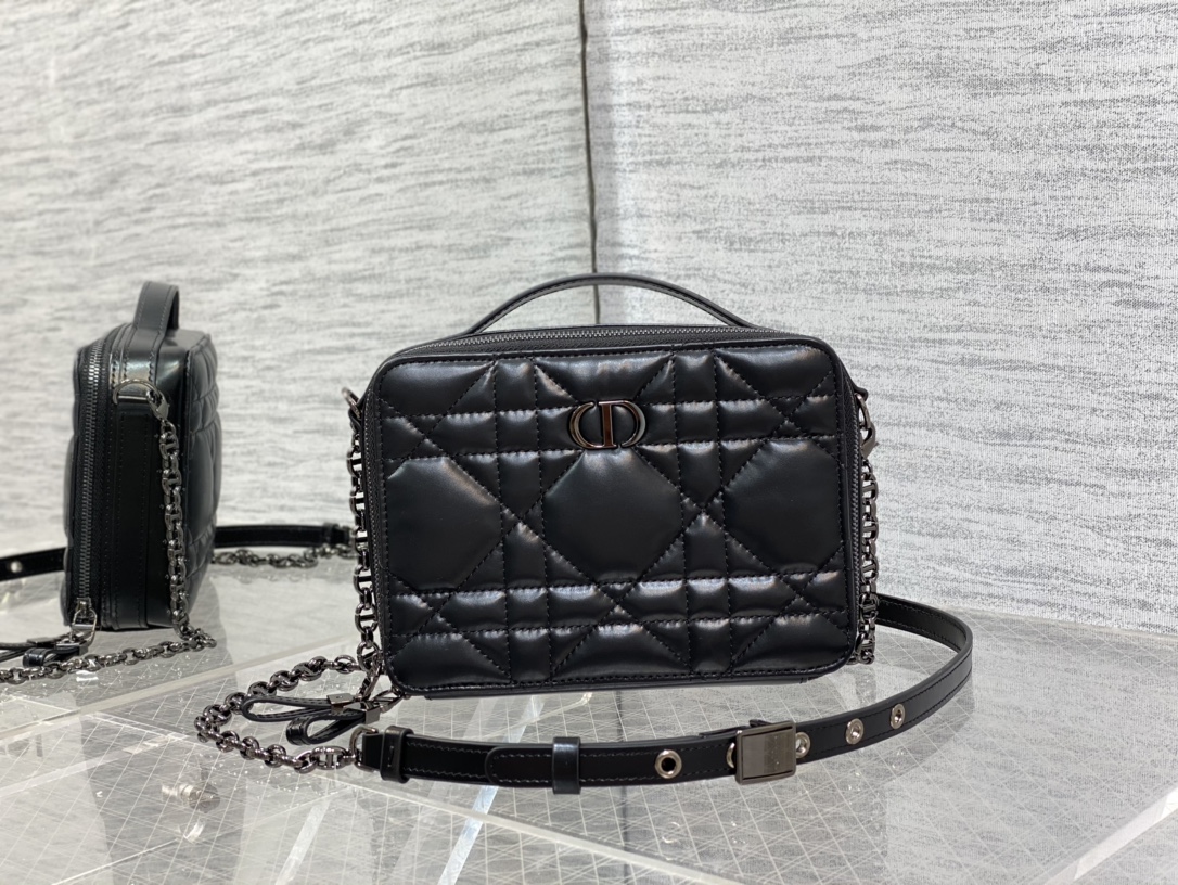 DIOR Camera Bag Calfskin Cannage Box Bag Crossbody Hand Carry