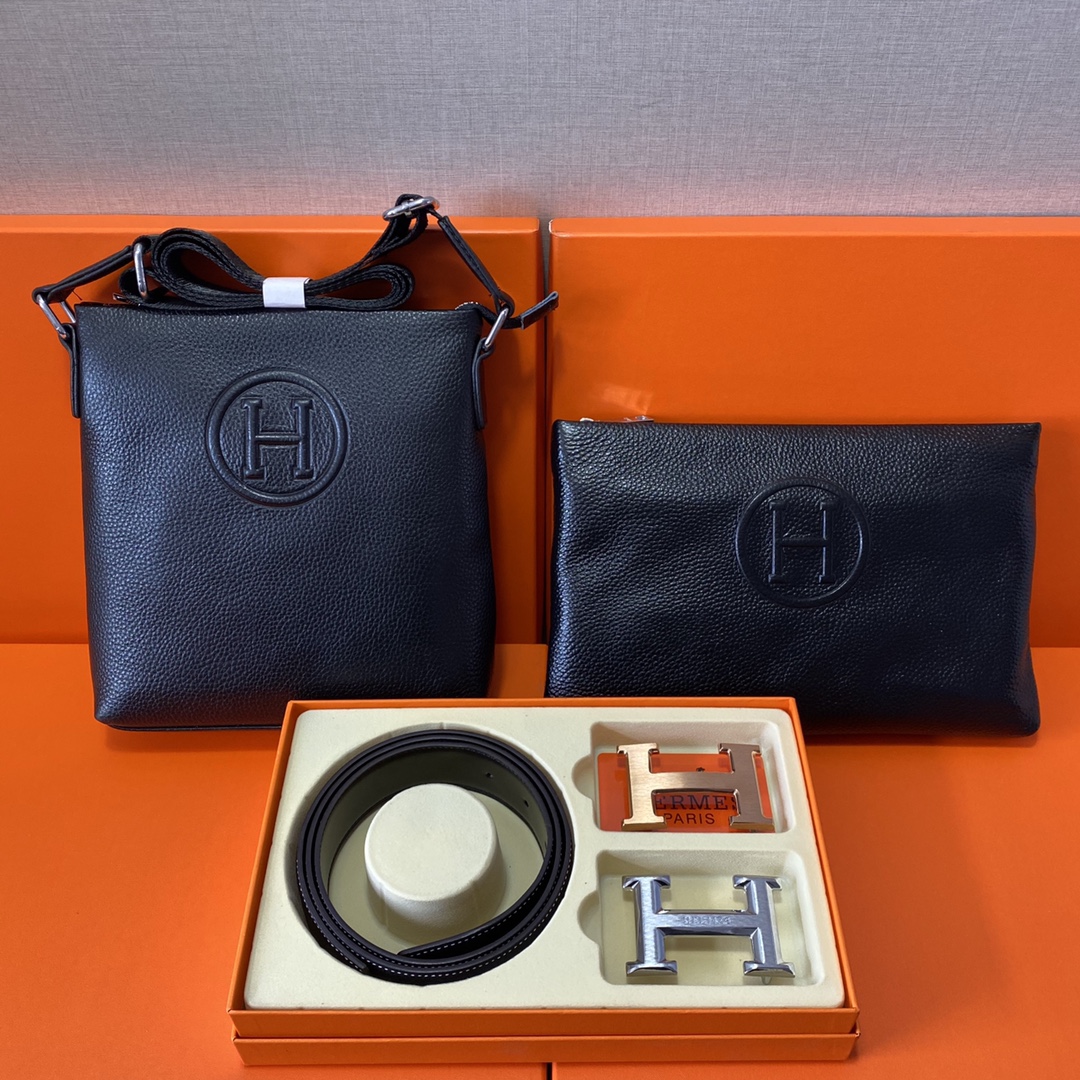 J0 Hermes 爱玛仕  头层皮质组合礼盒包装腰带俩款包包超级组合 公文包包是很实用的选择.手提包日常是非常适合的. 双扣皮带：头层皮质带身搭配3.8cm广州原版扣头 尺寸爱马仕斜挎包：长20cm宽4cm高22cm\r  爱马仕手提包：长25cm宽2cm高16cm