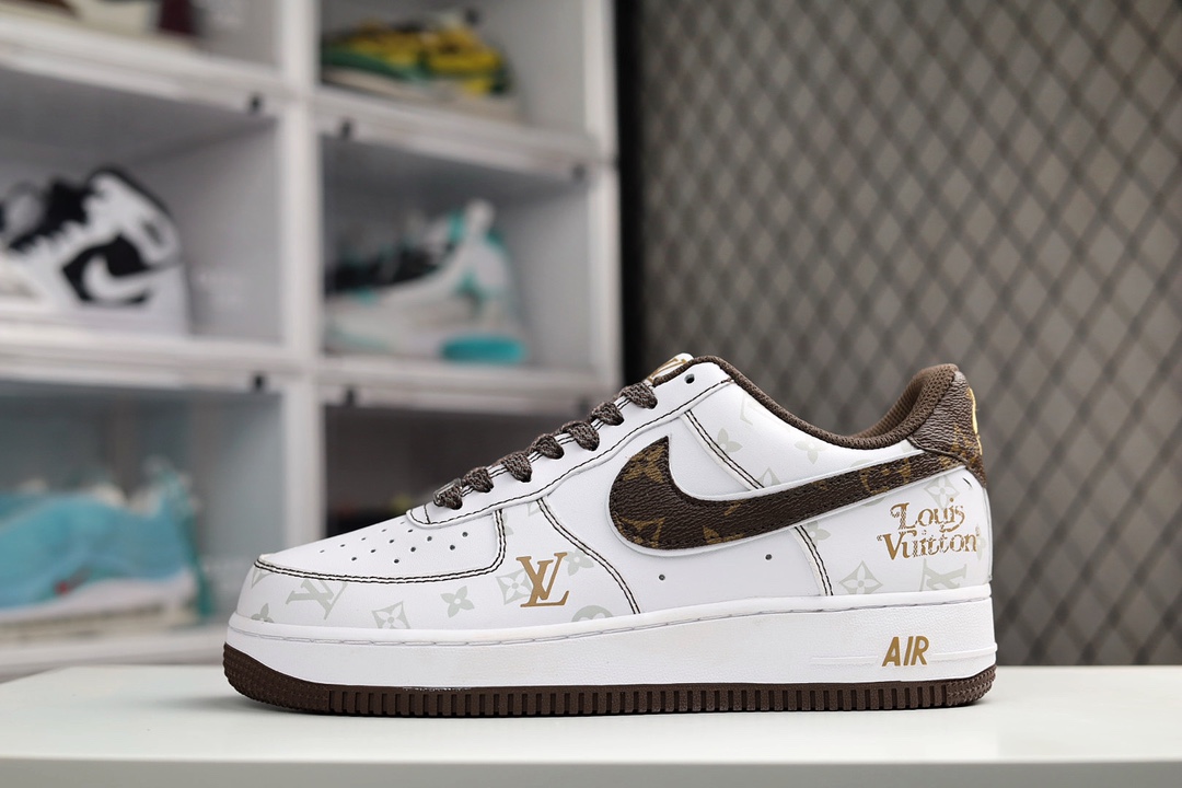 H5 海外限量发售公司级NIke Air Force 1 ’07 Low “LV联名棕–暗夜精灵”空军一号 低帮 运动鞋 休闲鞋 折边针车 工艺难度大 原楦头原纸板 原装鞋盒 定制五金配件 内置全掌气垫 原厂鞋底