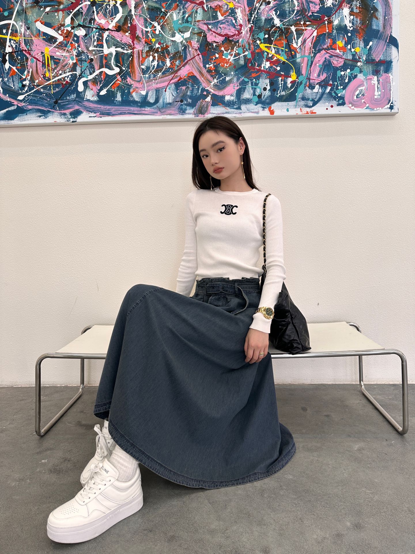 2022凯旋门黑白打底针织衫毛衣