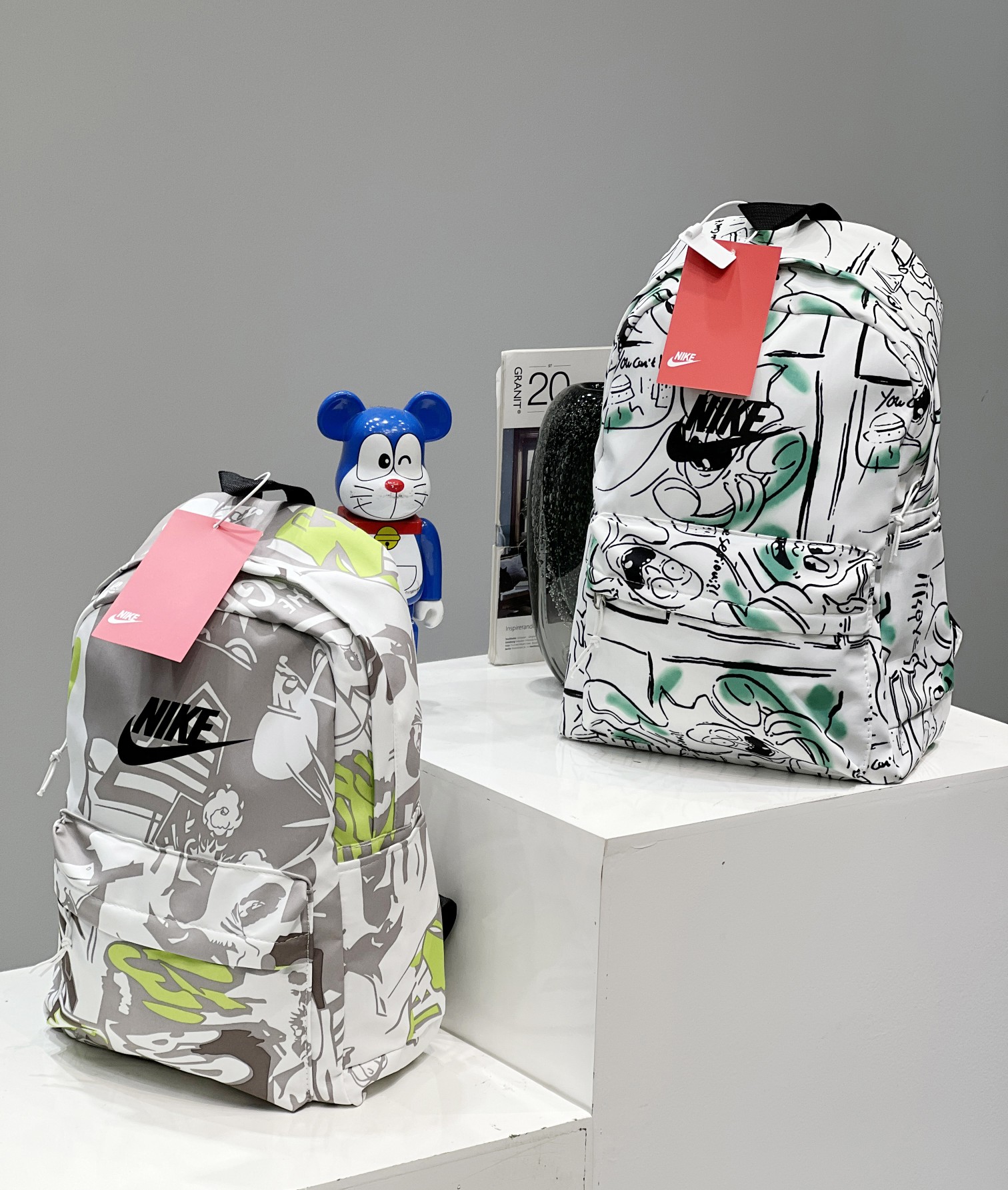 Nike Tassen Rugtassen Doodle Groen Grijs Lichtgrijs Afdrukken Kinderen Unisex Stof Casual